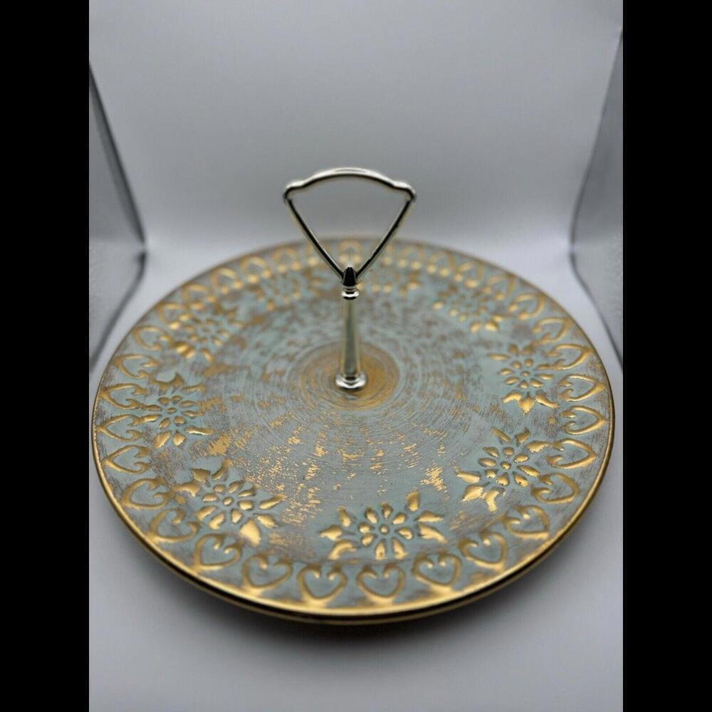 Hand Painted Antique Gold Tidbit Plate Server Stangl Pottery Trenton, N.J.